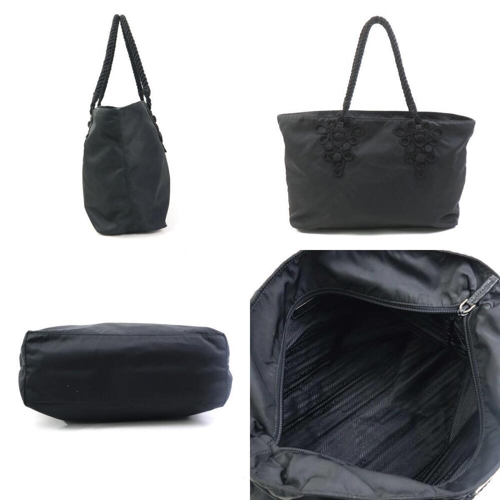 Prada handles Tessuto embroidery floral bag tote braided ornate Black